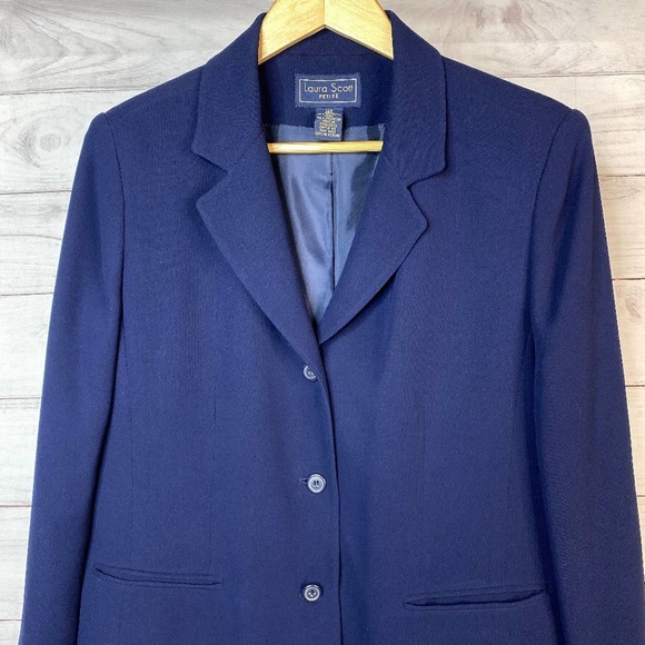 Laura Scott Vintage Navy Blue Single Breasted Suit Jacket Size 12 Petite - Picture 8 of 16